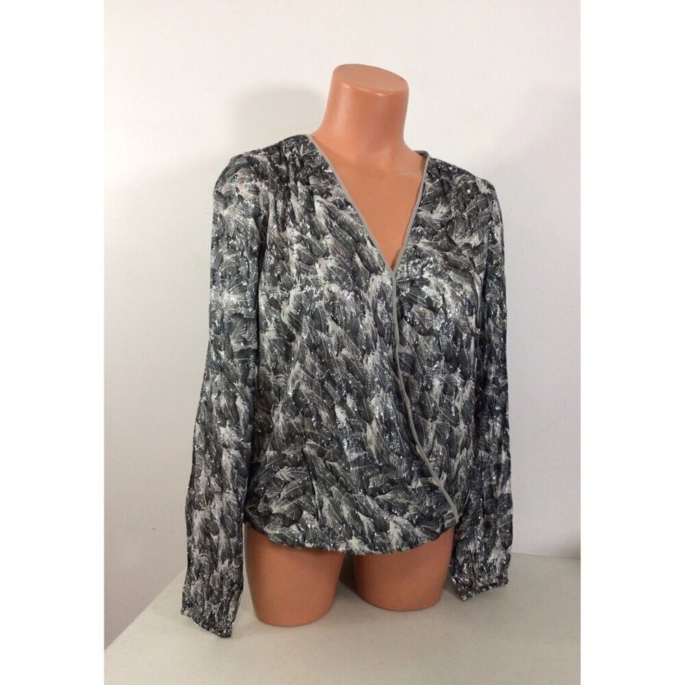 White House Black Market Silver Wrap Blouse Lined Womens 0 New